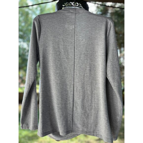 NEW 1STATE Cross Front Womens L V-Neck Long Sleeve Gray Knit Top Draping Stretch - Picture 2 of 8